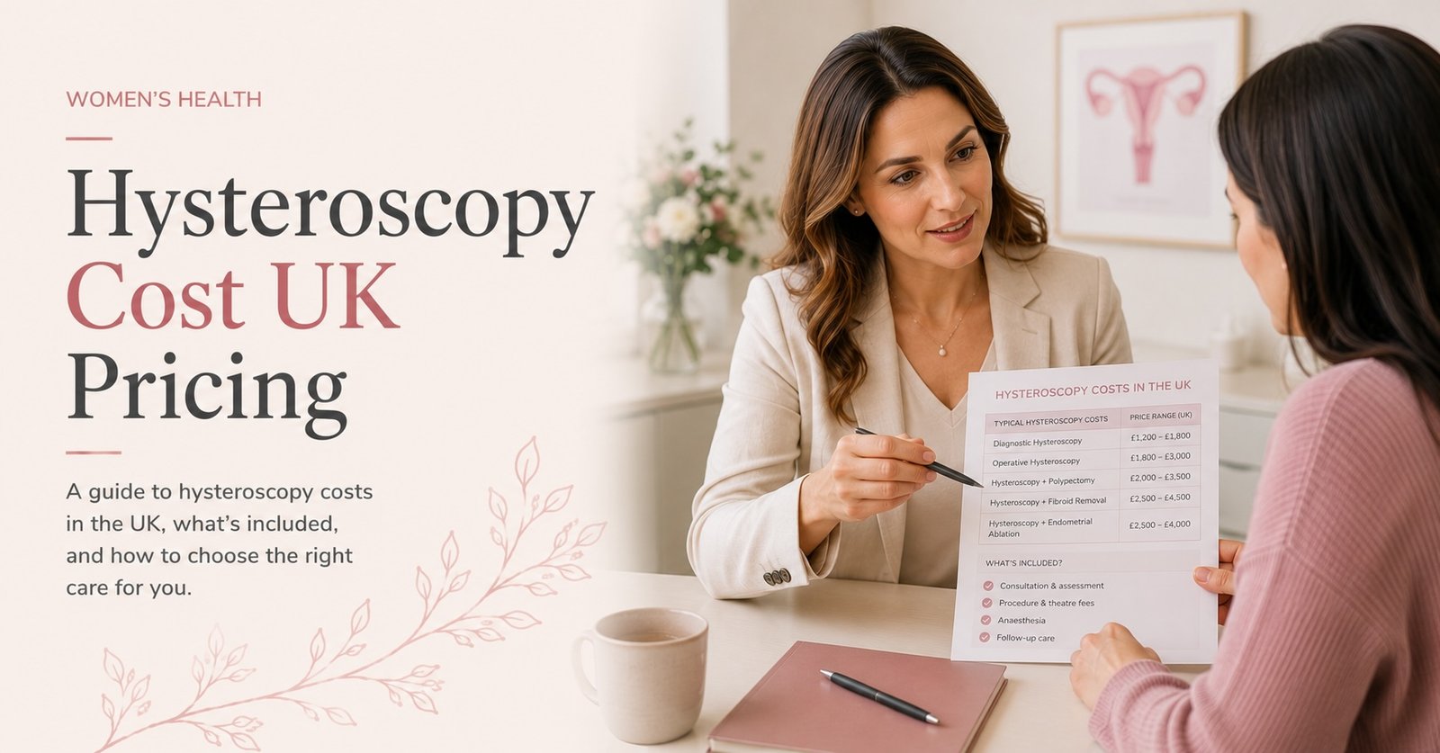 Consultant discussing private hysteroscopy costs and pricing with a patient at Ovara Health London