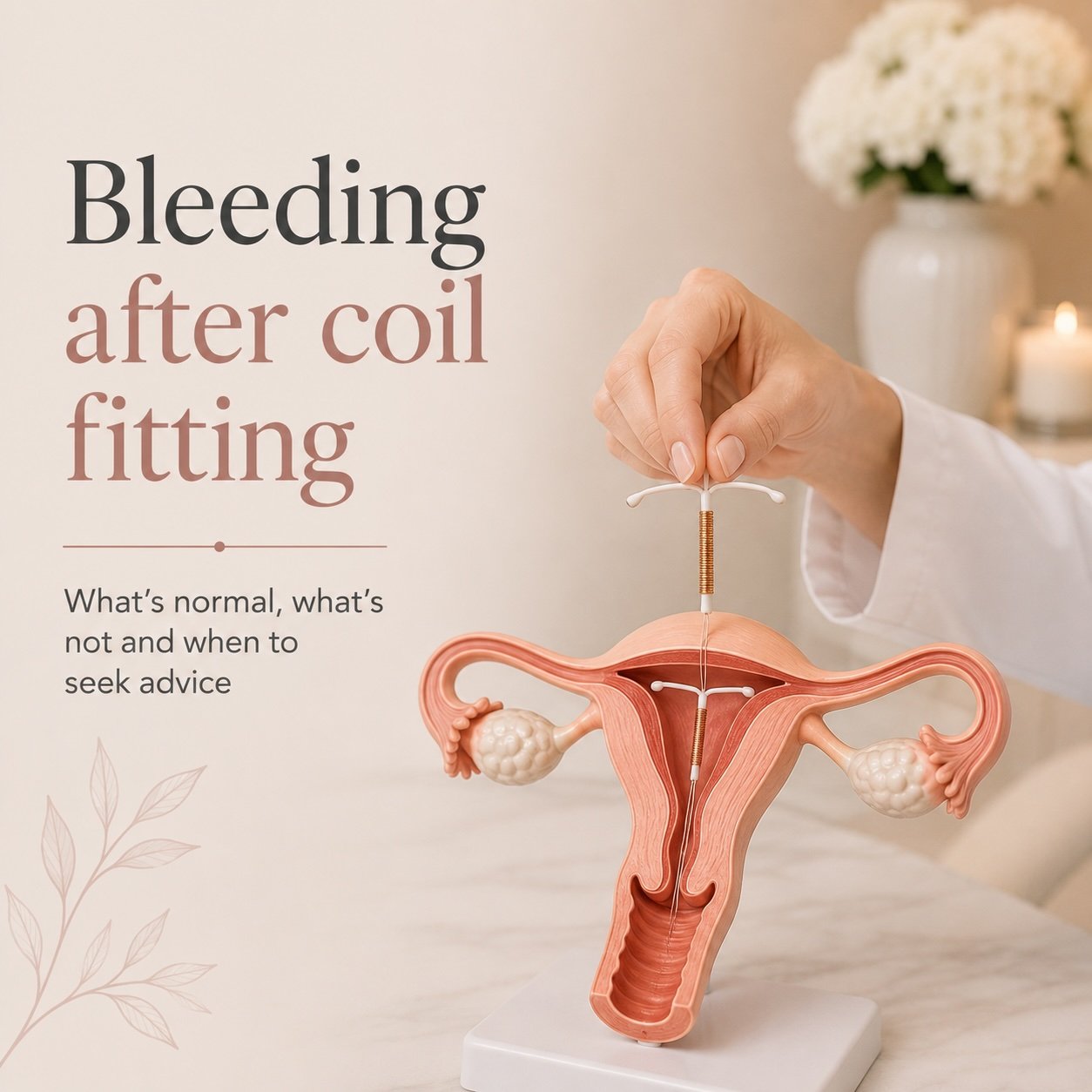 Consultant gynaecologist explaining bleeding after coil fitting to a patient at Ovara Health in Chelsea